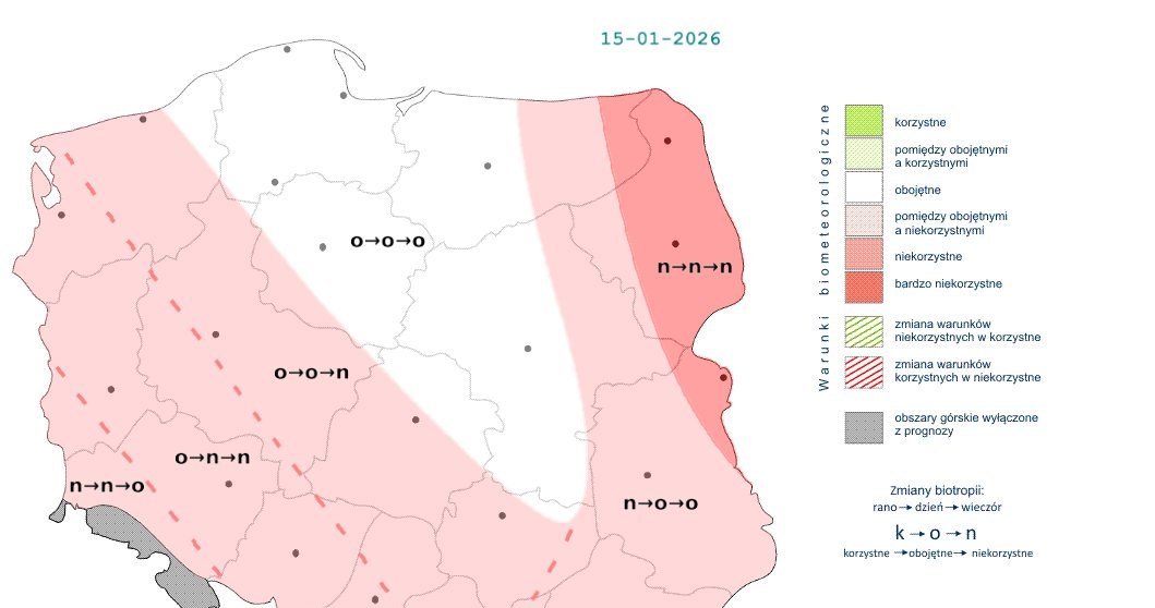 Tam, gdzie utrzyma się najsilniejszy mróz, pogoda będzie niekorzystnie wpływać na nasz organizm. W większości Polski warunki będą obojętne /IMGW /