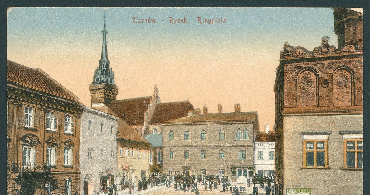 Tarnów. Rynek miasta (pocztówka z 1918 r.) /Biblioteka Narodowa