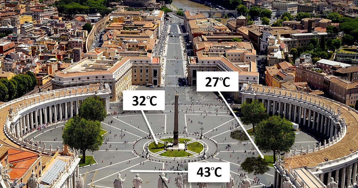 Temperatura na Placu Świętego Piotra na kamiennej nawierzchni i w otoczeniu zieleni /Mossmoss /Facebook