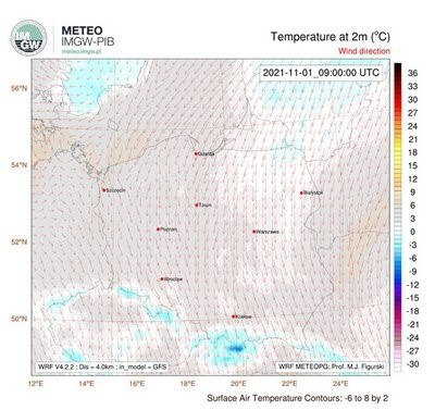 Temperatura powietrza 1 listopada /IMGW /