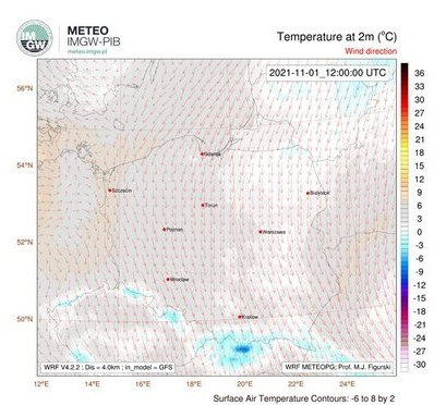 Temperatura powietrza 2 listopada /IMGW /