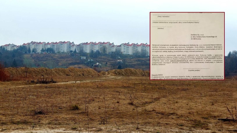Teren dawnej kopalni iłów, małe zdjęcie: pismo rozdawane przez księdza na kolędzie /Dawid Serafin /INTERIA.PL