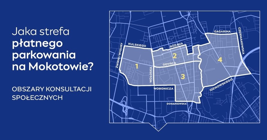 Teren, który miałaby objąć strefa płatnego parkowania, został podzielony na cztery obszary. /UM Warszawa /