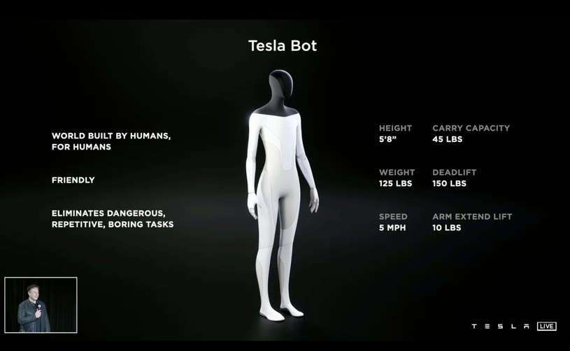 Tesla Bot staje się rzeczywistością. Na Tesla AI Day możemy zobaczyć działający prototyp /Tesla /materiały prasowe