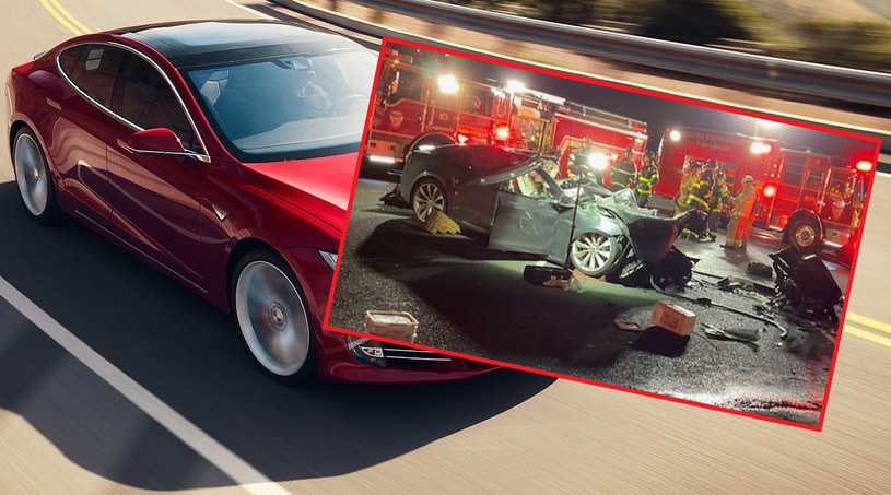 Tesla Model S roztrzaskała się na wozie strażackim /