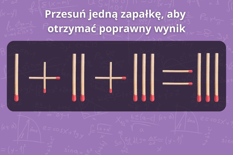 Test na inteligencję: Przestaw jedną zapałkę, aby otrzymać poprawny wynik. Internauci załamują ręce