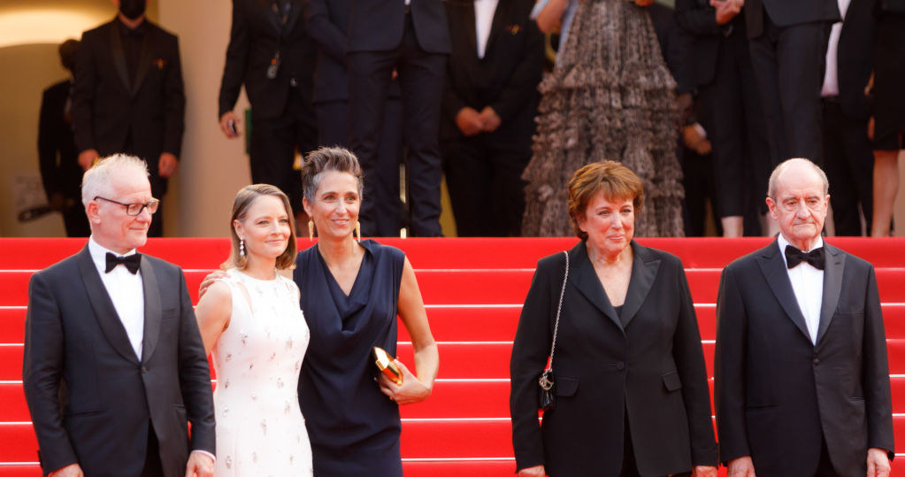Thierry Fremaux, Jodie Foster, Alexandra Hedison, Roselyne Bachelot i Pierre Lescure /Getty Images