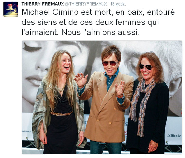 Thierry Fremaux podał na swym Twitterze informację o śmierci Michaela Cimino /Twitter