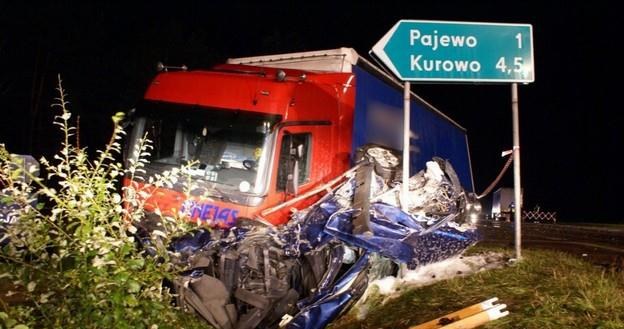 Tiry zmiażdzyły hondę / Fot: KWP Białystok /Informacja prasowa