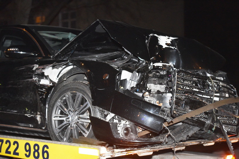 To Audi A8 uderzyło w drzewo. Dwie osoby zostały ranne /Jacek Bednarczyk /PAP