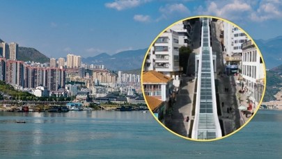 To najdłuższe schody ruchome świata. Znajdują się w zboczu góry