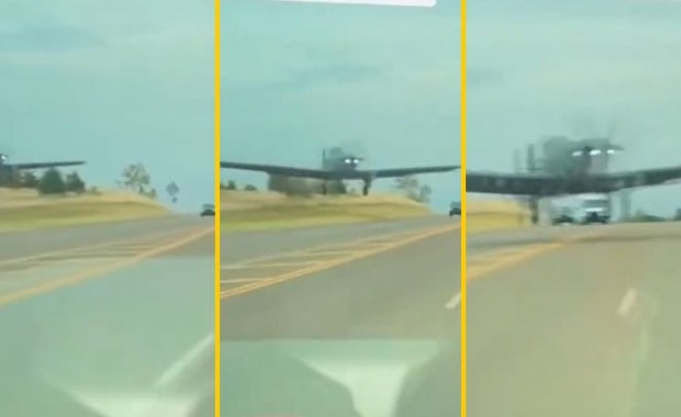 To nie AI. Samolot wojskowy ląduje awaryjnie tuż przed samochodami 