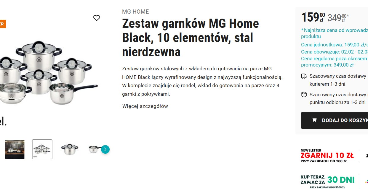 To nie żart! Biedronka przeceniła 10-elementowy zestaw garnków MG Home od Magdy Gessler o 190 zł! /Biedronka Home /INTERIA.PL