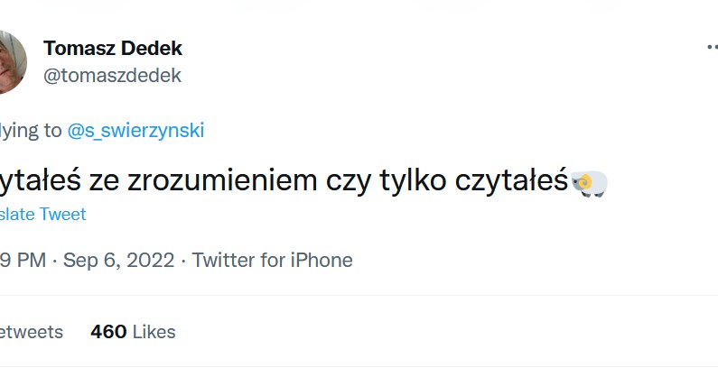 Tomasz Dedek skomentował wpis lidera Bayer Full /Twitter /materiał zewnętrzny