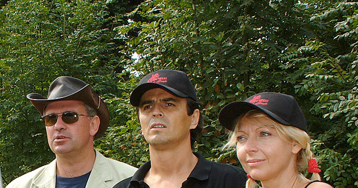 Tomasz Stockinger, Piotr Polk i Magda Wołłejko, 2003 rok /Prończyk /AKPA