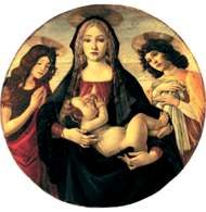 Tondo, warsztat S. Botticellego, Dziewica z Dzieciątkiem, św. Janem i aniołem, ok. 1490 /Encyklopedia Internautica