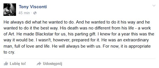 Tony Visconti wspomina Davida Bowiego na Facebooku /&nbsp /