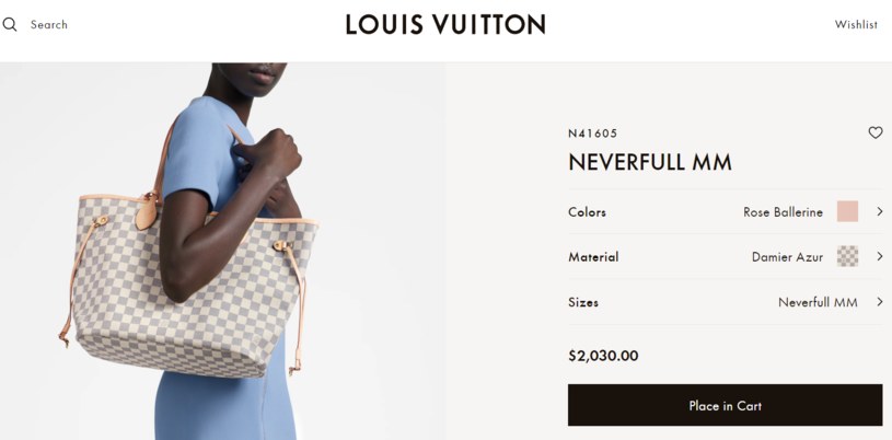 Torebka Neverfull LOUIS-VUITTON® /https://us.louisvuitton.com/eng-us/products/neverfull-mm-damier-azur-canvas-008109/N41605 /materiał zewnętrzny