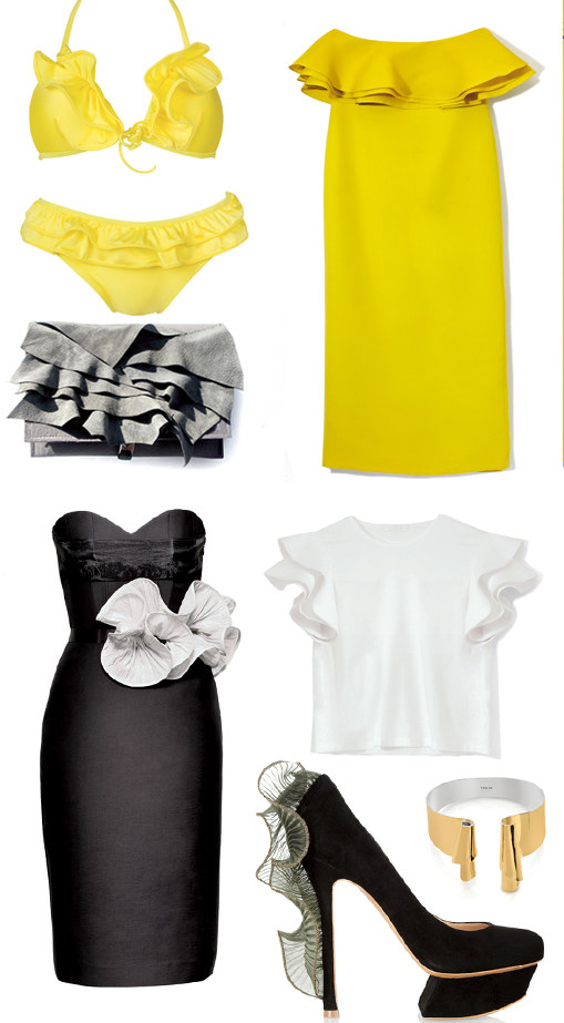torebka - Pakamera | kostium kąpielowy - She | żółta sukienka i biała bluzka - Gucci/Vitkac | czarna sukienka - H&M | bransoletka - Tous | szpilki - Nicholas Kirkwood /Twój Styl
