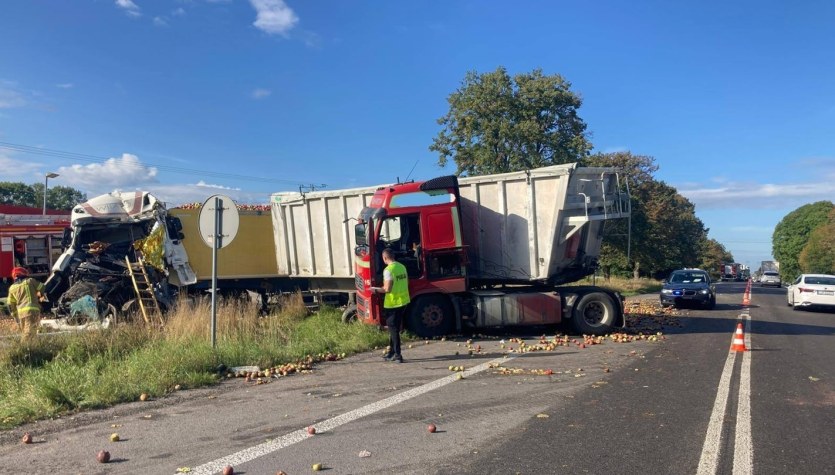 Towar wysypał się na drogę, kierowca zginął. Wypadek tirów na Lubelszczyźnie
