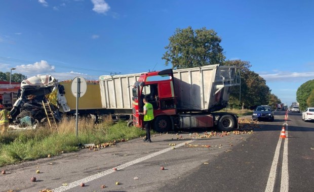 Towar wysypał się na drogę, kierowca zginął. Wypadek tirów na Lubelszczyźnie