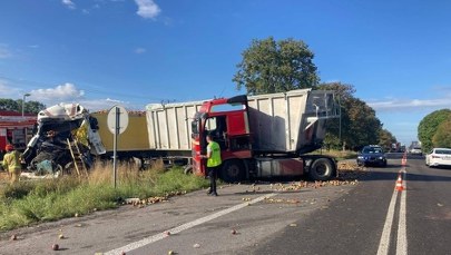 Towar wysypał się na drogę, kierowca zginął. Wypadek tirów na Lubelszczyźnie