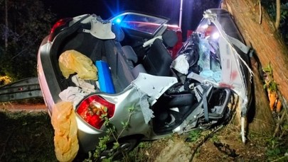 Toyota z pięciorgiem nastolatków wbiła się w drzewo. Z auta zostało niewiele
