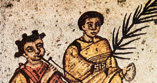 Trąbka: rzymski trębacz, fragment mozaiki, Piazza Armerina, Sycylia, IV w. /Encyklopedia Internautica