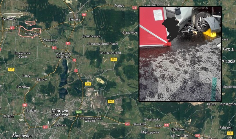 Tragiczny wypadek w miejscowości Mierzęcice w woj. śląskim /Google Maps, Facebook/Będzin 112/Fasthol /