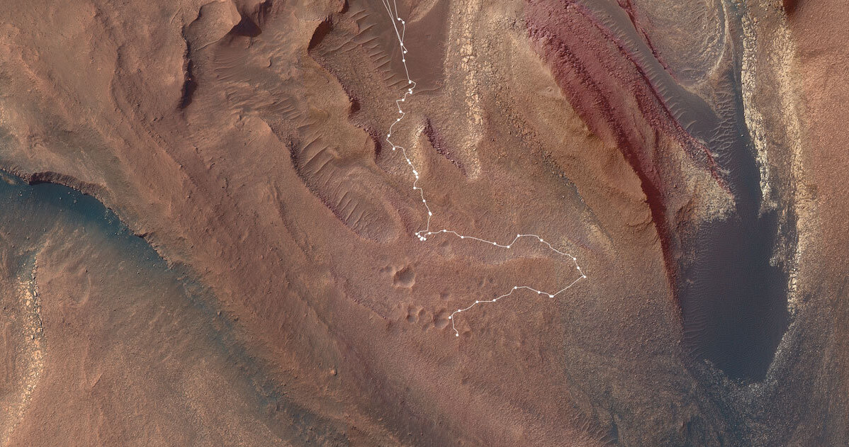 Trasa, którą Curiosity pokonał na Marsie do maja do lipca 2023 r. /NASA/JPL-Caltech /materiał zewnętrzny