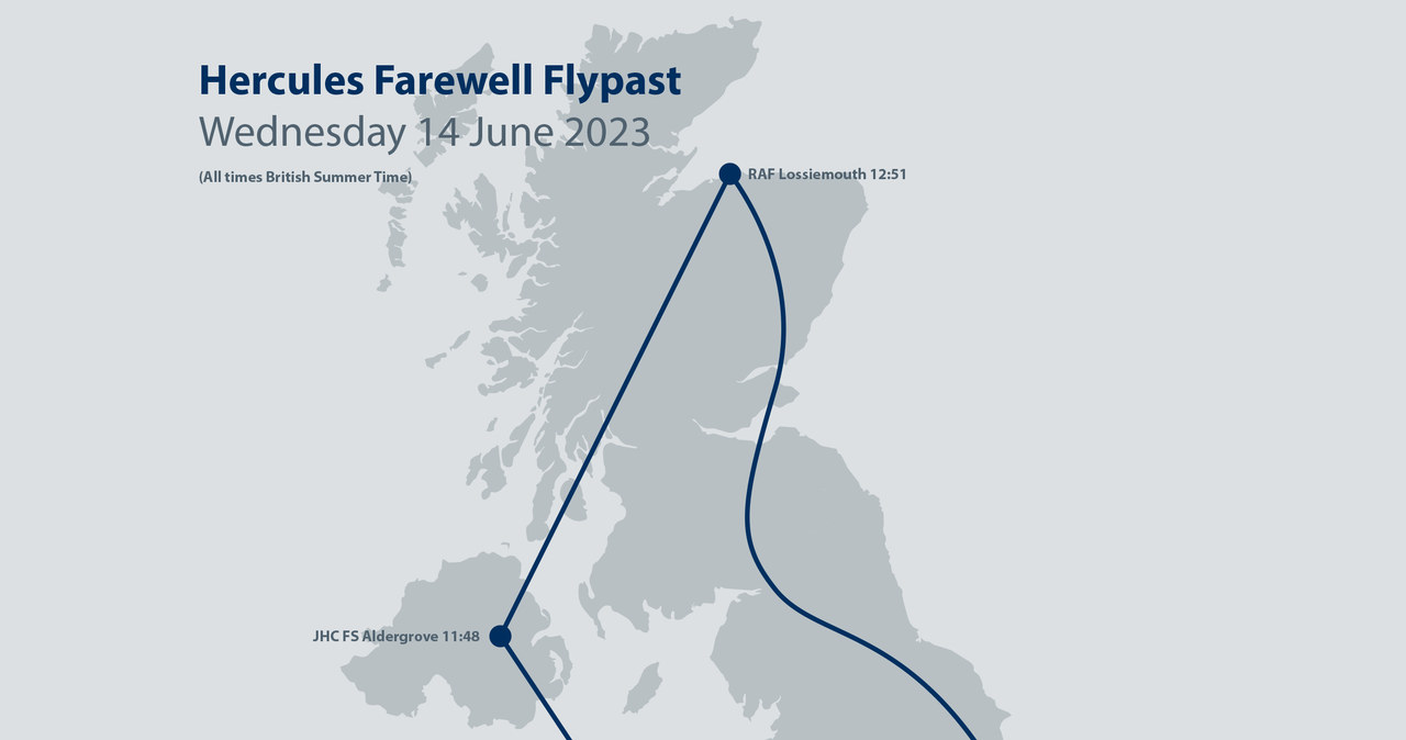 Trasa lotu z zaznaczonymi najważniejszymi bazami RAF, nad jakimi przeleziały Herkulesy /Royal Air Force /Twitter