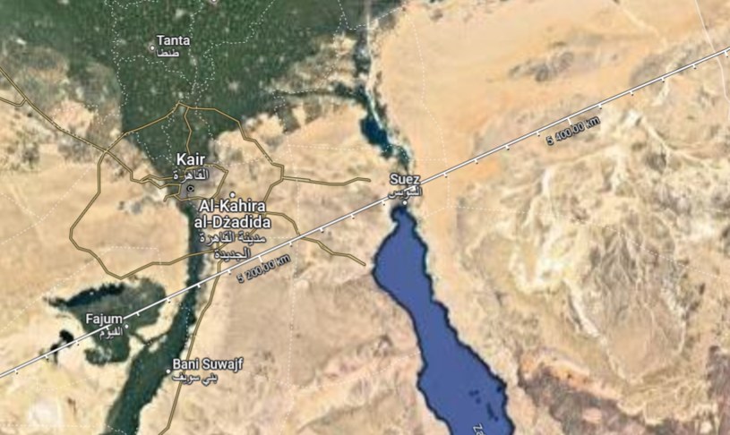 Trasa przebiega m.in. przez Suez omijając Zatokę Sueską /Google Maps /domena publiczna