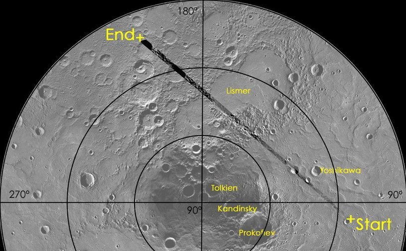 Trasa przelotu z 8 czerwca sondy MESSENGER nad Merkurym. /NASA