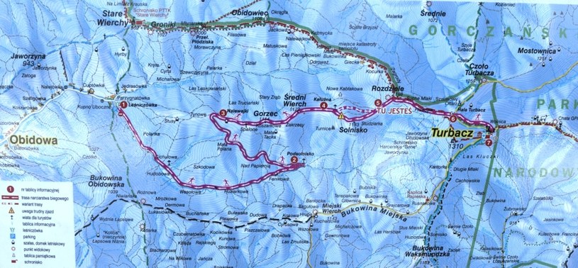 Trasa z Obidowej na Turbacz zaznaczona na mapie /EKM /INTERIA.PL