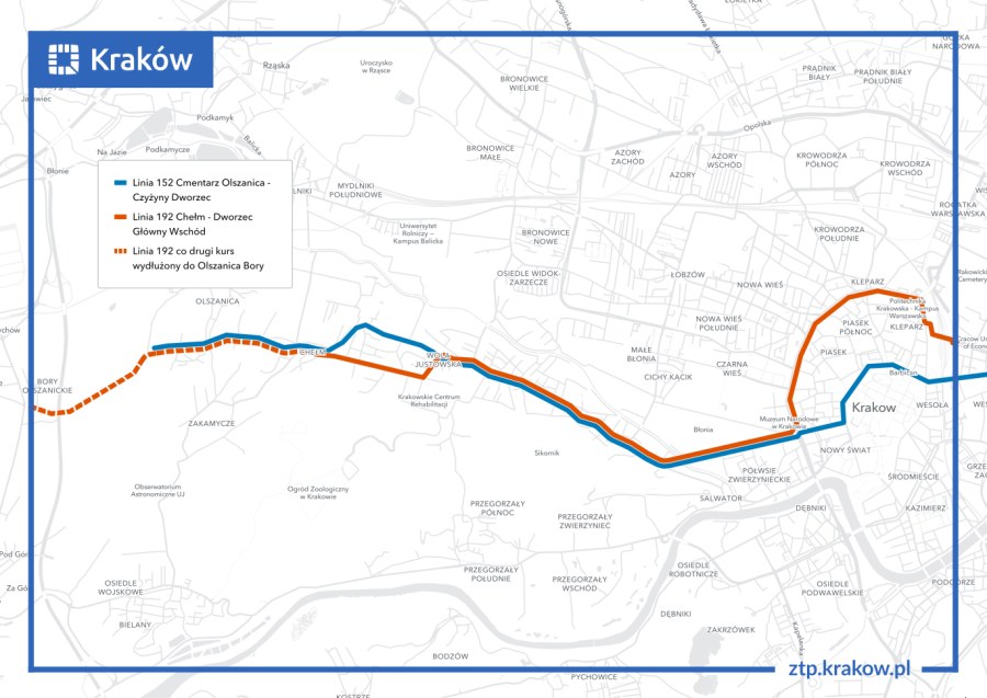 Trasy linii 152 i 192 /Materiały prasowe