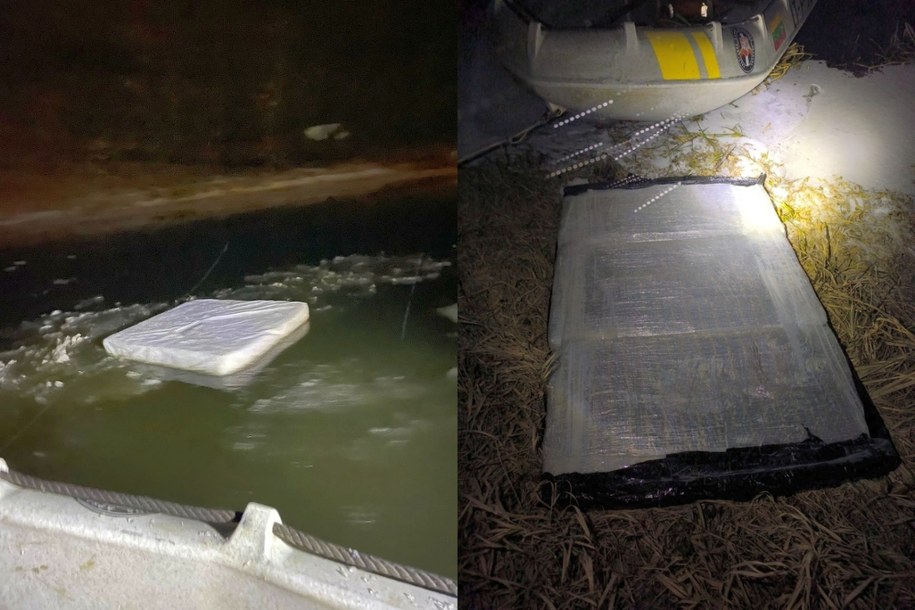 Tratwa udaje krę lodową, w ten sposób Białorusini szmuglują papierosy na Litwę. /Państwowa Służba Straży Granicznej Litwy