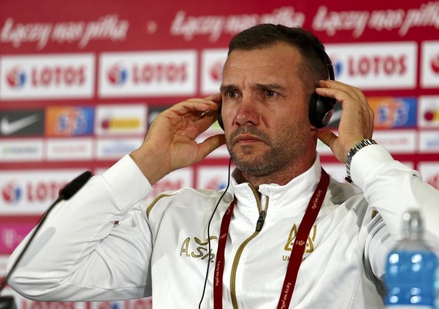 Trener piłkarskiej reprezentacji Ukrainy Andrij Szewczenko podczas konferencji prasowej, na Stadionie Śląskim / 	Andrzej Grygiel    /PAP