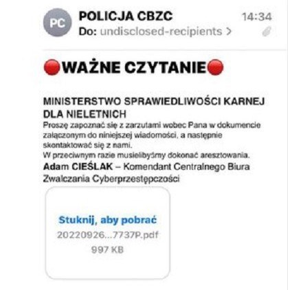 Treść e-maila, którego wysyłają oszuści /RMF FM