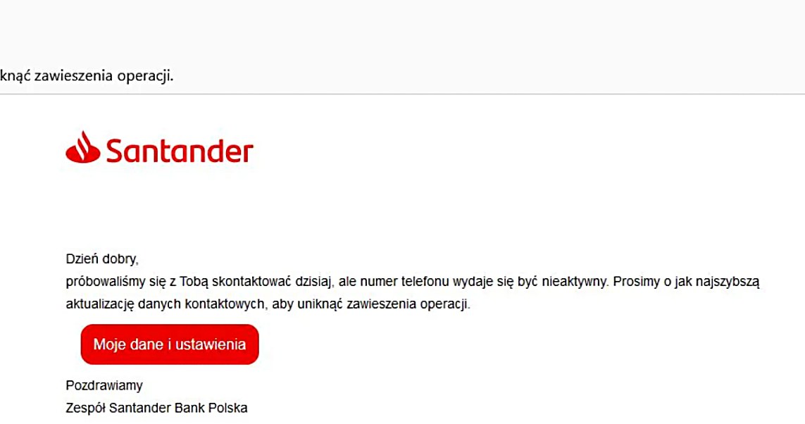 Treść wiadomości od oszustów do klienta banku Santander /dobreprogramy.pl /