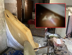 Truchło zagłodzonego psa w byłym rosyjskim ośrodku nad Zegrzem
