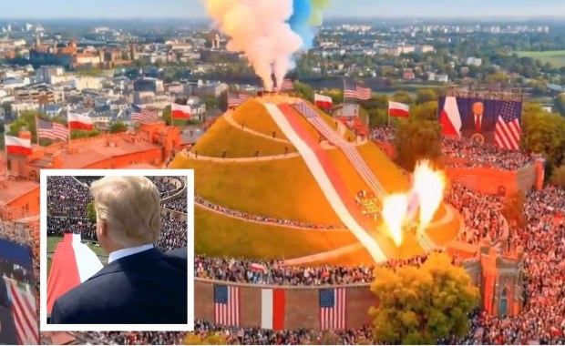 Trump na Kopcu Kościuszki, tłum wiwatuje. Dzieło AI na profilu ambasadora USA