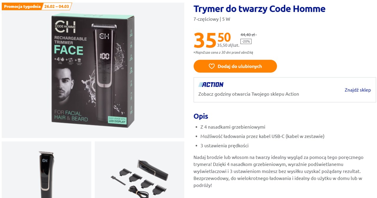 Trymer do twarzy Code Homme w Action /Action /INTERIA.PL