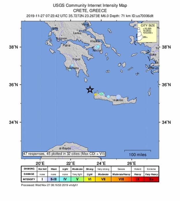 Trzęsienie na Krecie /USGS / HANDOUT /PAP/EPA