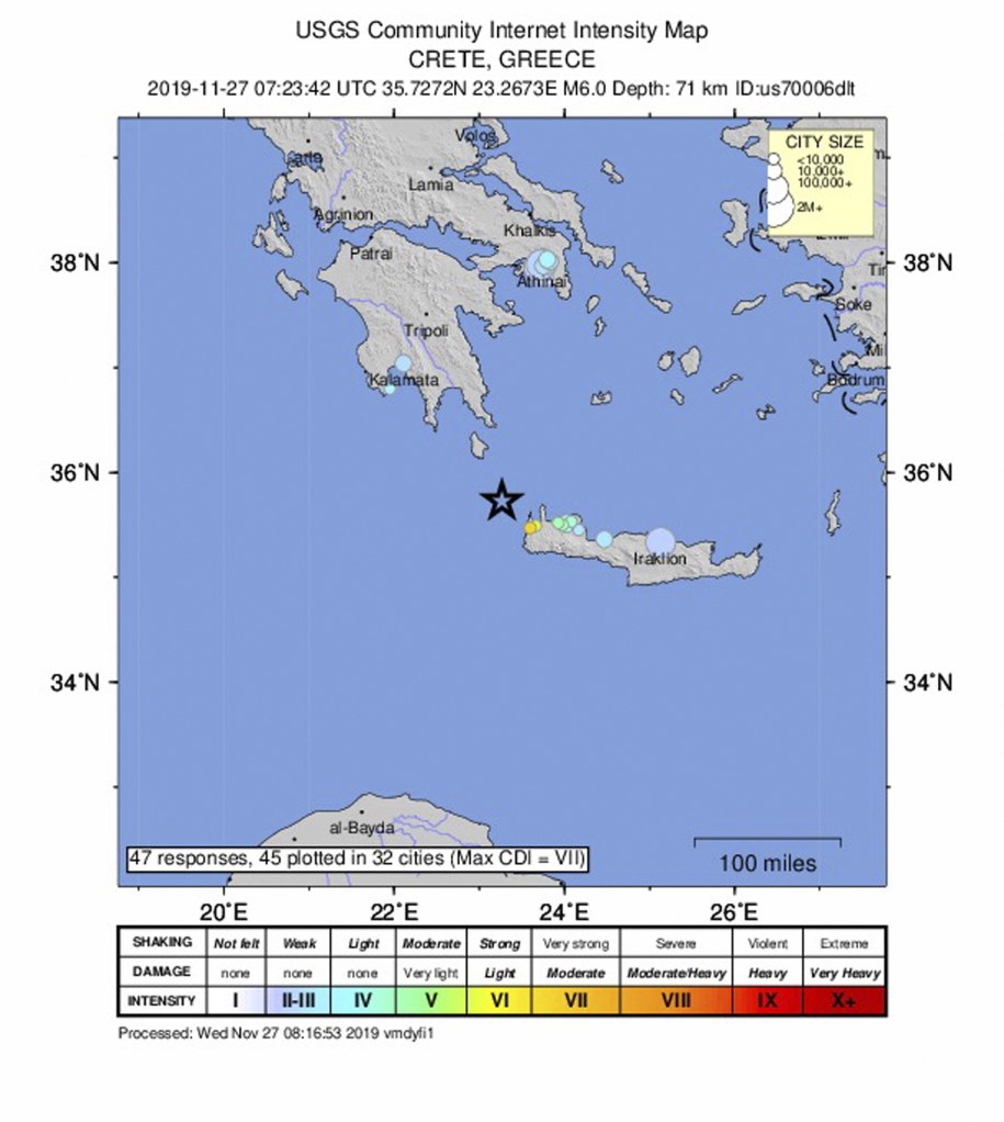 Trzęsienie na Krecie /USGS / HANDOUT /PAP/EPA
