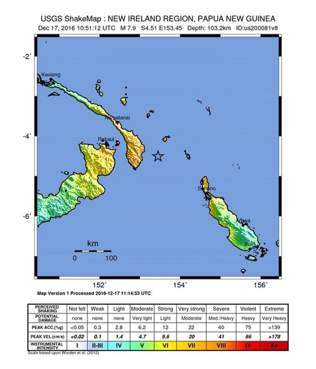 Trzęsienie ziemi o magnitudzie 8,0 u wschodniego wybrzeża Papui-Nowej Gwinei /USGS /PAP/EPA