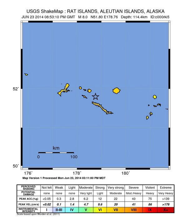 Trzęsienie ziemi o sile 8 st. na Aleutach, groźba tsunami /USGS / HANDOUT /PAP/EPA