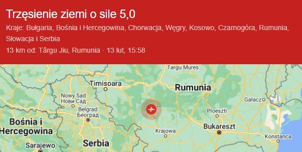 Trzęsienie ziemi w Rumunii /Google /materiał zewnętrzny