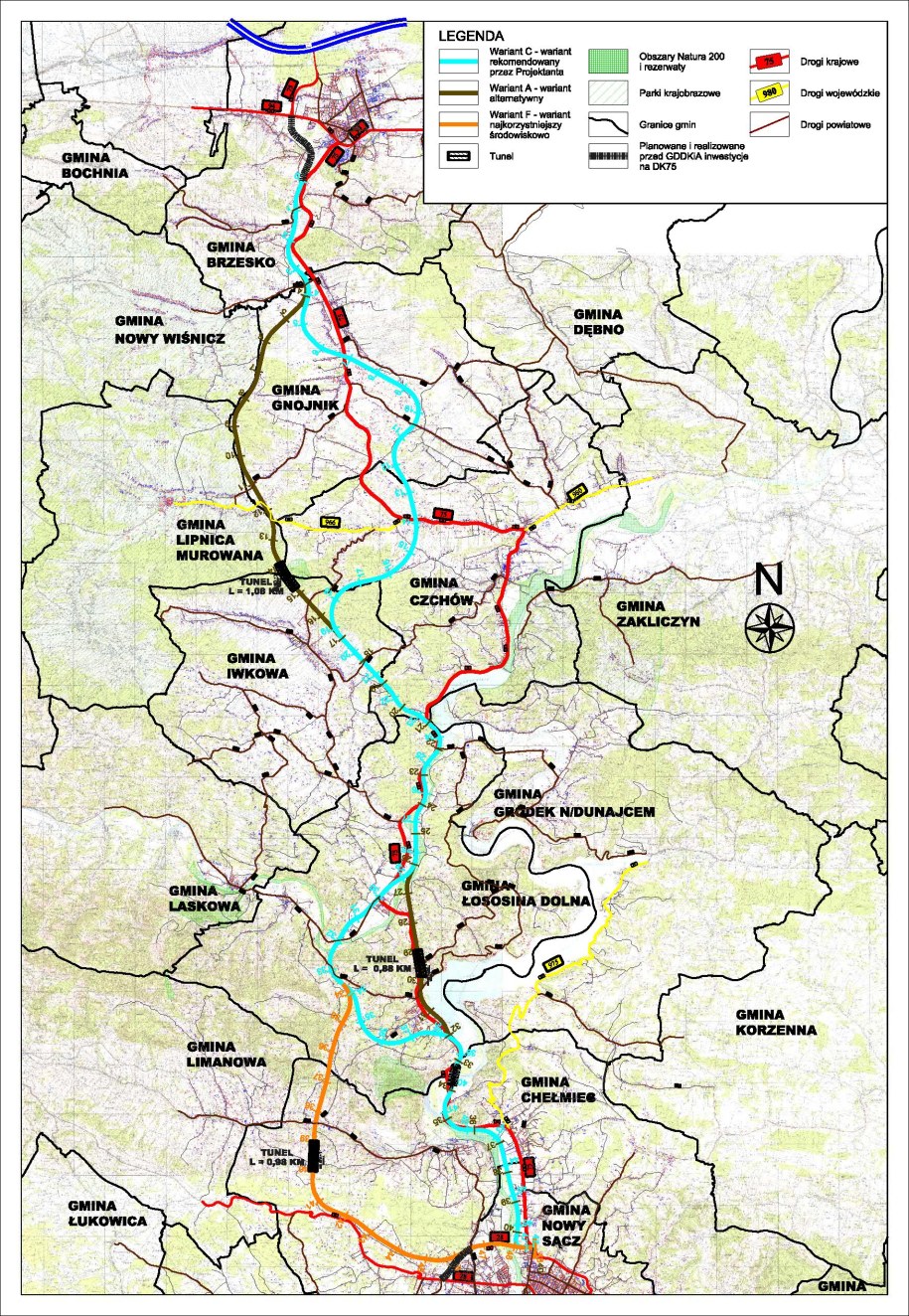 Trzy możliwe przebiegi sądeczanki /GDDKiA Kraków /