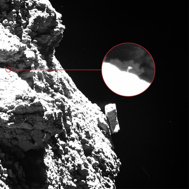 Tu już wszystko jest jasne. W chwili wykonania tego zdjęcia Philae był około 2,5 kilometra od Rosetty /ESA/Rosetta/MPS for OSIRIS Team MPS/UPD/LAM/IAA/SSO/INTA/UPM/DASP/IDA (CC BY-SA 4.0) /Materiały prasowe
