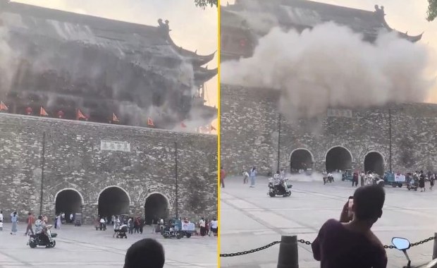 Turyści uciekali w popłochu. Dach 650-letniej wieży zaczął się rozsypywać